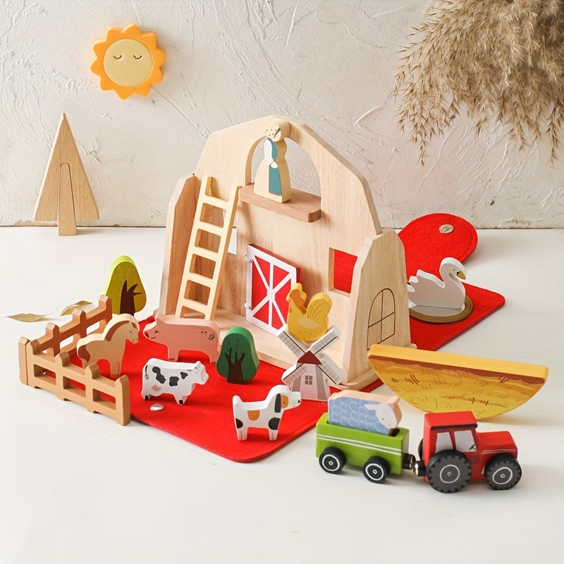 Wooden Baby Educational Play House Animal Barn Stacking Toys