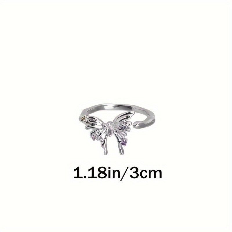 Adjustable Silvery Butterfly Zircon Ring - Sweet Index Finger Ring