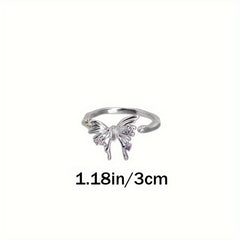 Adjustable Silvery Butterfly Zircon Ring - Sweet Index Finger Ring