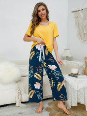 Floral Print Pajama Set Short Sleeve Top & Pants