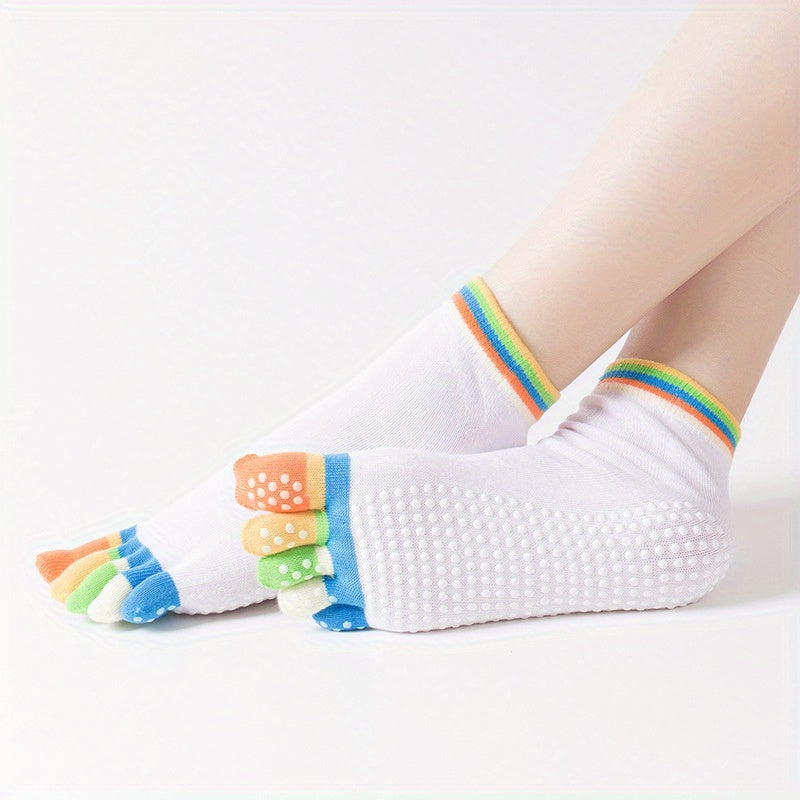 Rainbow Striped Yoga Socks Non-slip Grips Dance Socks Low Cut