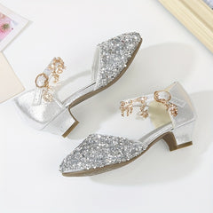 Glitter Bow Dress Shoes Princess Heels Party Wedding Girls Shoes
