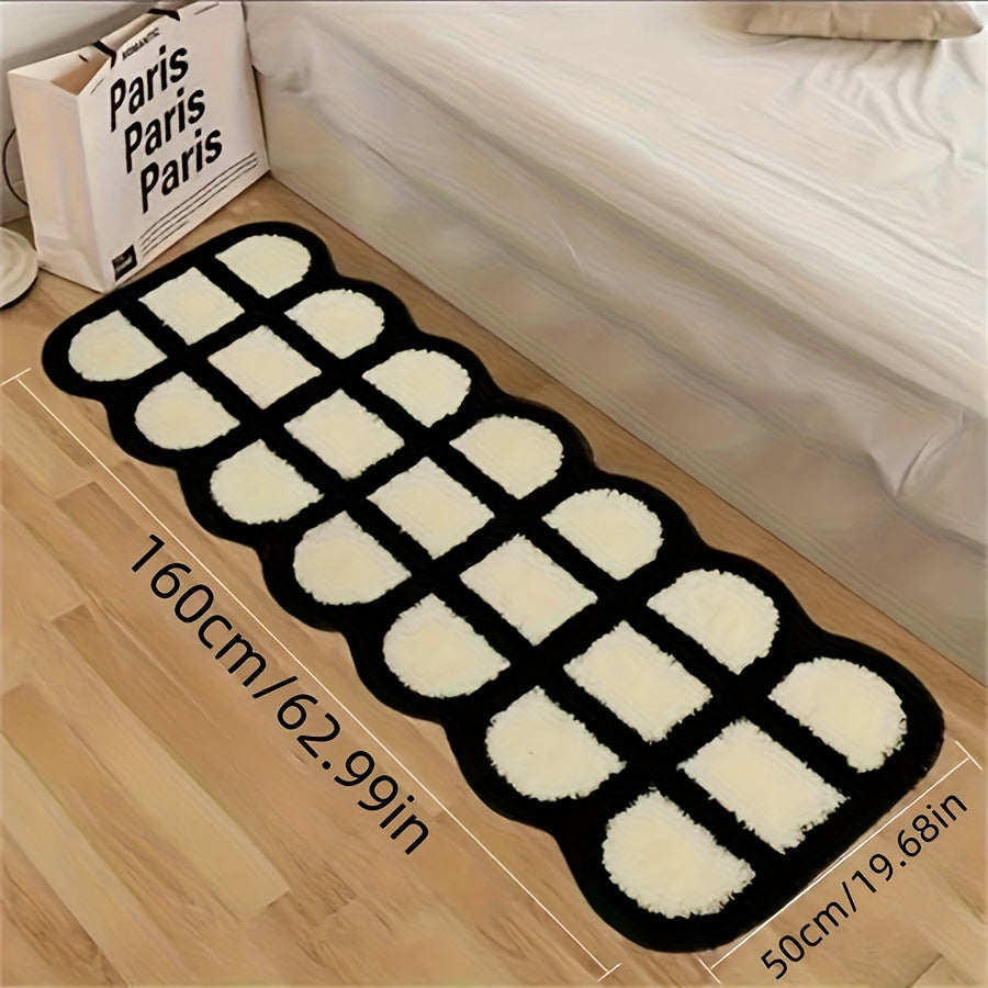 Plaid Area Rug Hand Washable Polyester Mat for Home Hotel Decor