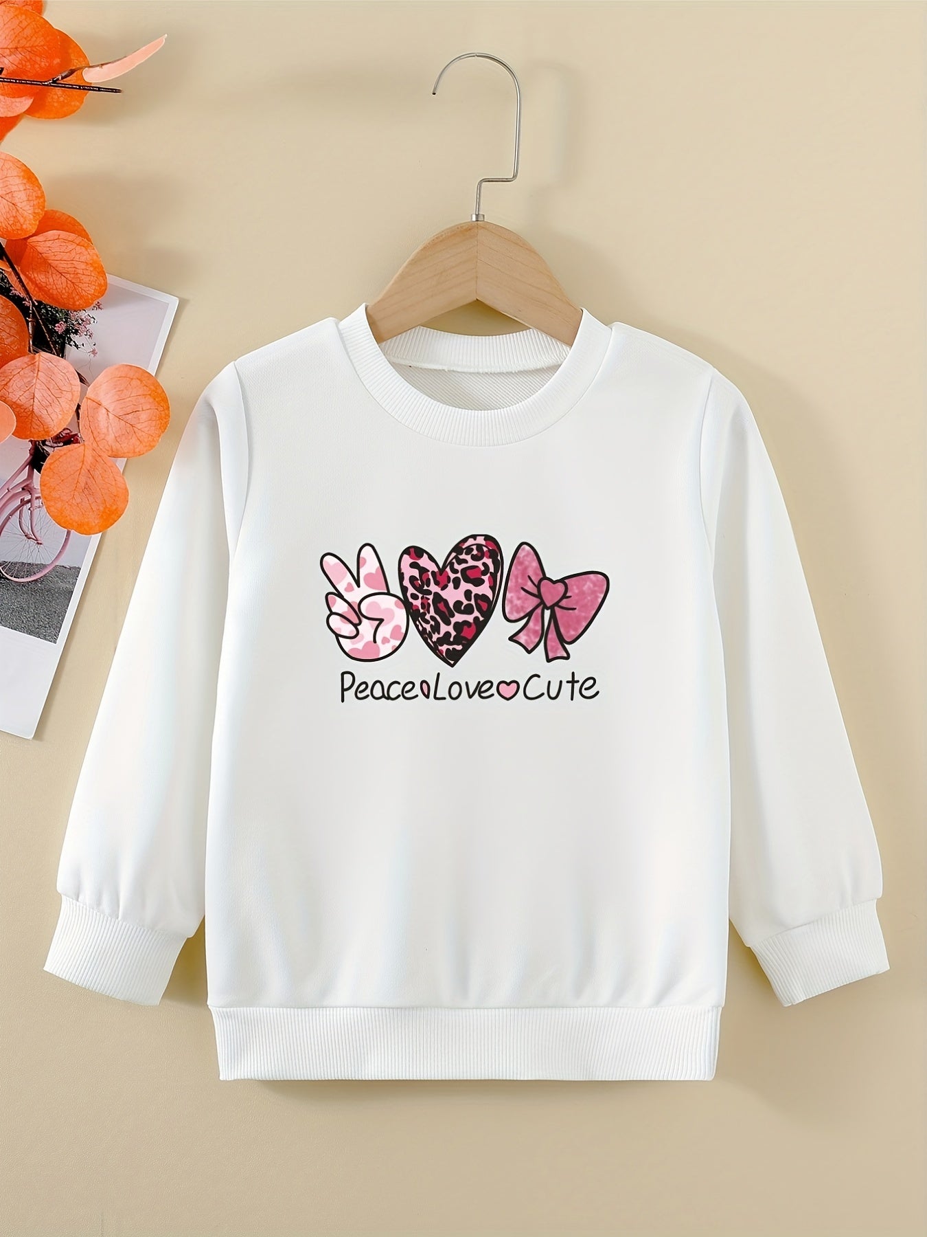 Peace Love And Cute Graphic Sweatshirt For Girls