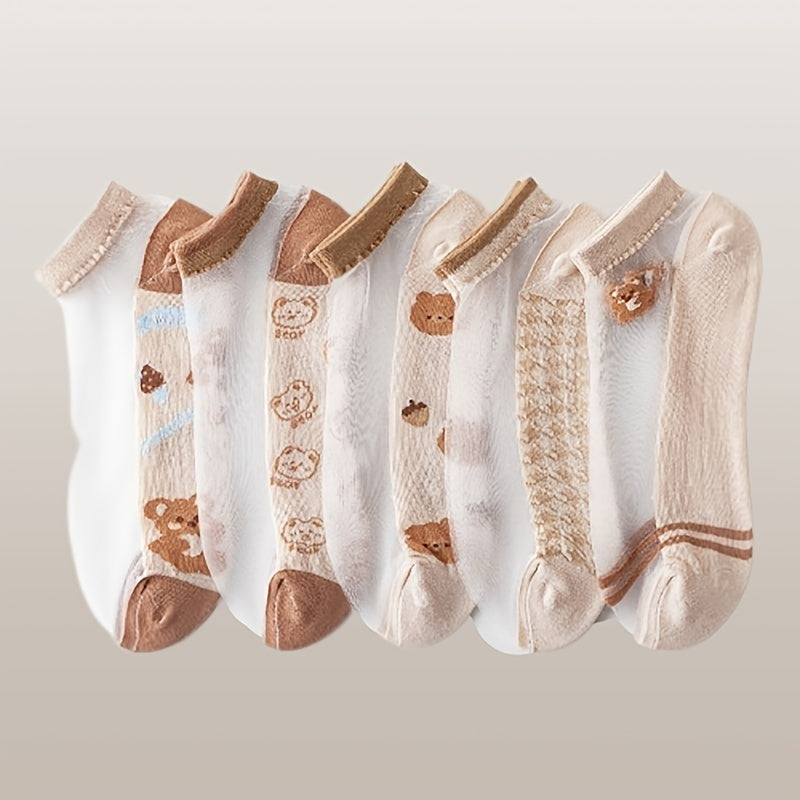 10 Pairs Girls Bear Cartoon Ankle Socks Thin Breathable Stockings
