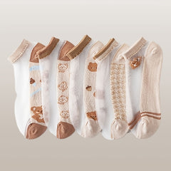 10 Pairs Girls Bear Cartoon Ankle Socks Thin Breathable Stockings