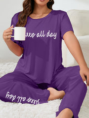Slogan Print Tee & Pants Pajama Set