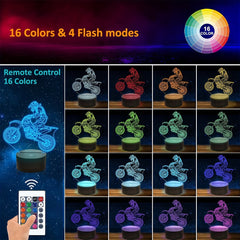 Dirt Bike Night Light 3D Illusion LED Light Kids Room Decor Lamp