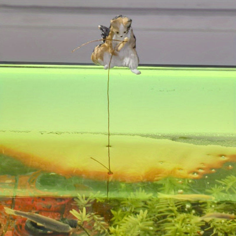 Fishing Cat Statue Figurine Ornament for Fish Tank, Cartoon Style Decoration