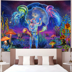 UV Reactive Astronaut Tapestry Plants Jellyfish Neon Galaxy