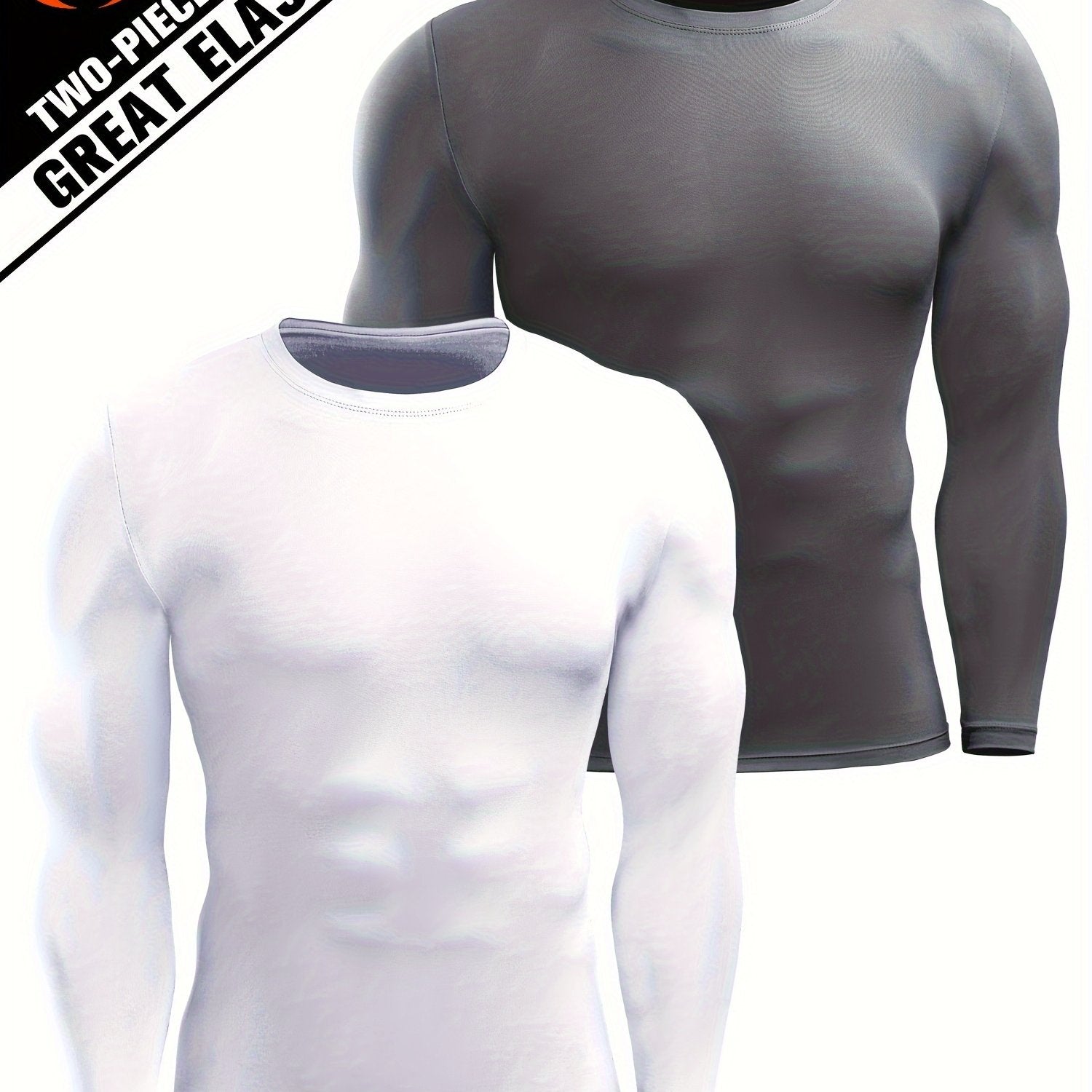 2 Pcs Men's Sports Compression T-shirt Stretch Warm Tee Fitness Outdoor Clothes