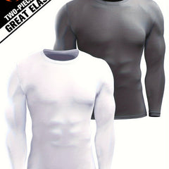 2 Pcs Men's Sports Compression T-shirt Stretch Warm Tee Fitness Outdoor Clothes