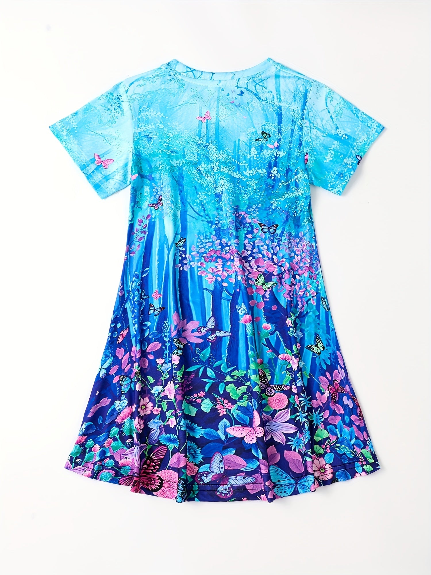 3D Forest Print Short Sleeve Dress Girls Comfy Dresses Summer Clothes