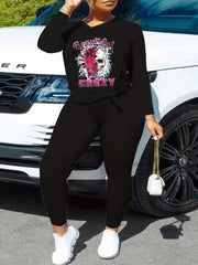 Women's Plus Skull & Floral Print Long Sleeve Top & Leggings Set