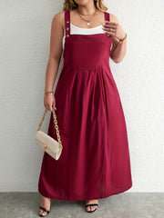 Casual Overall Dress Solid Button Maxi Overall Dress With Pockets