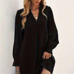 Solid Lantern Sleeve Casual Dress