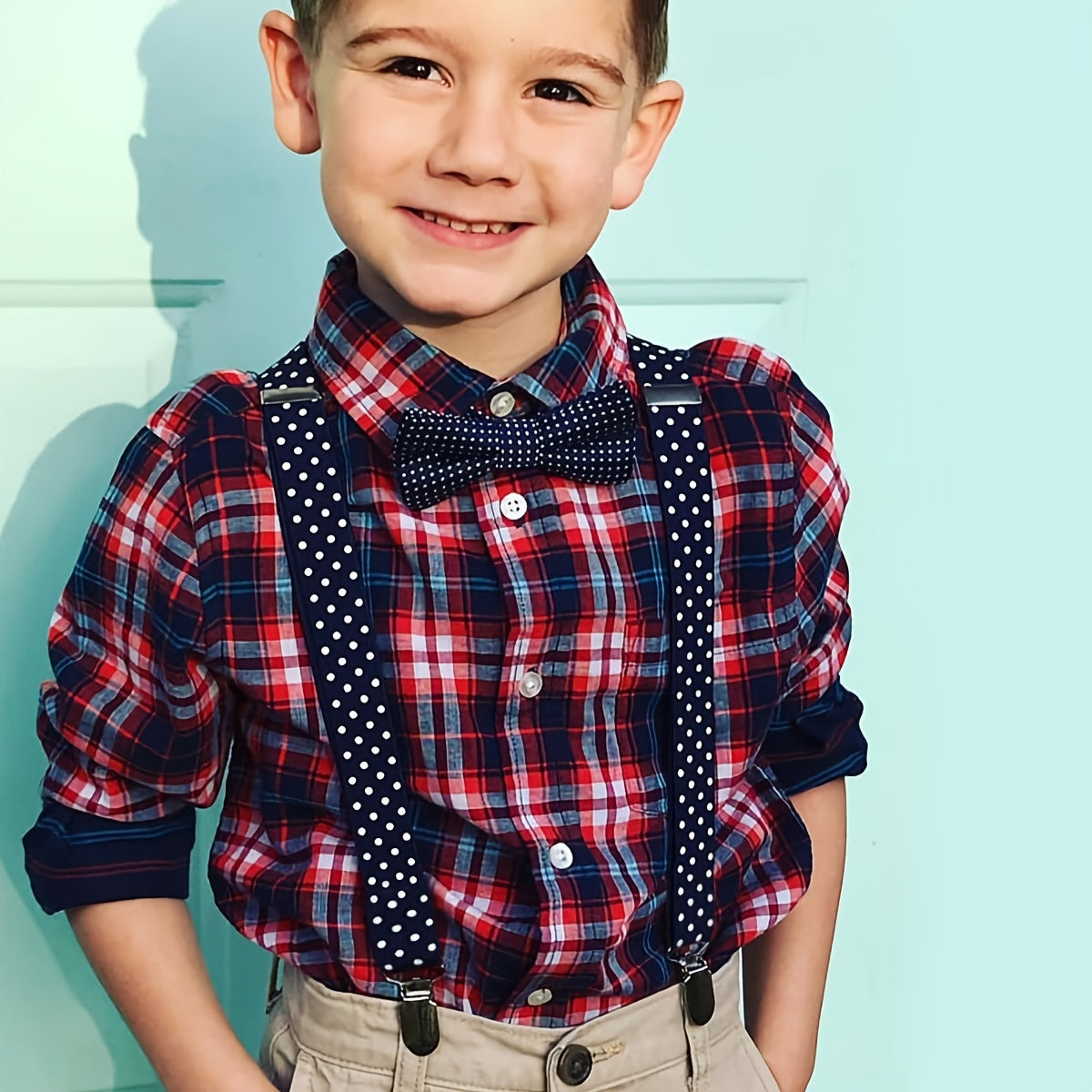 Boys Polka Dots Print Suspenders With Bow