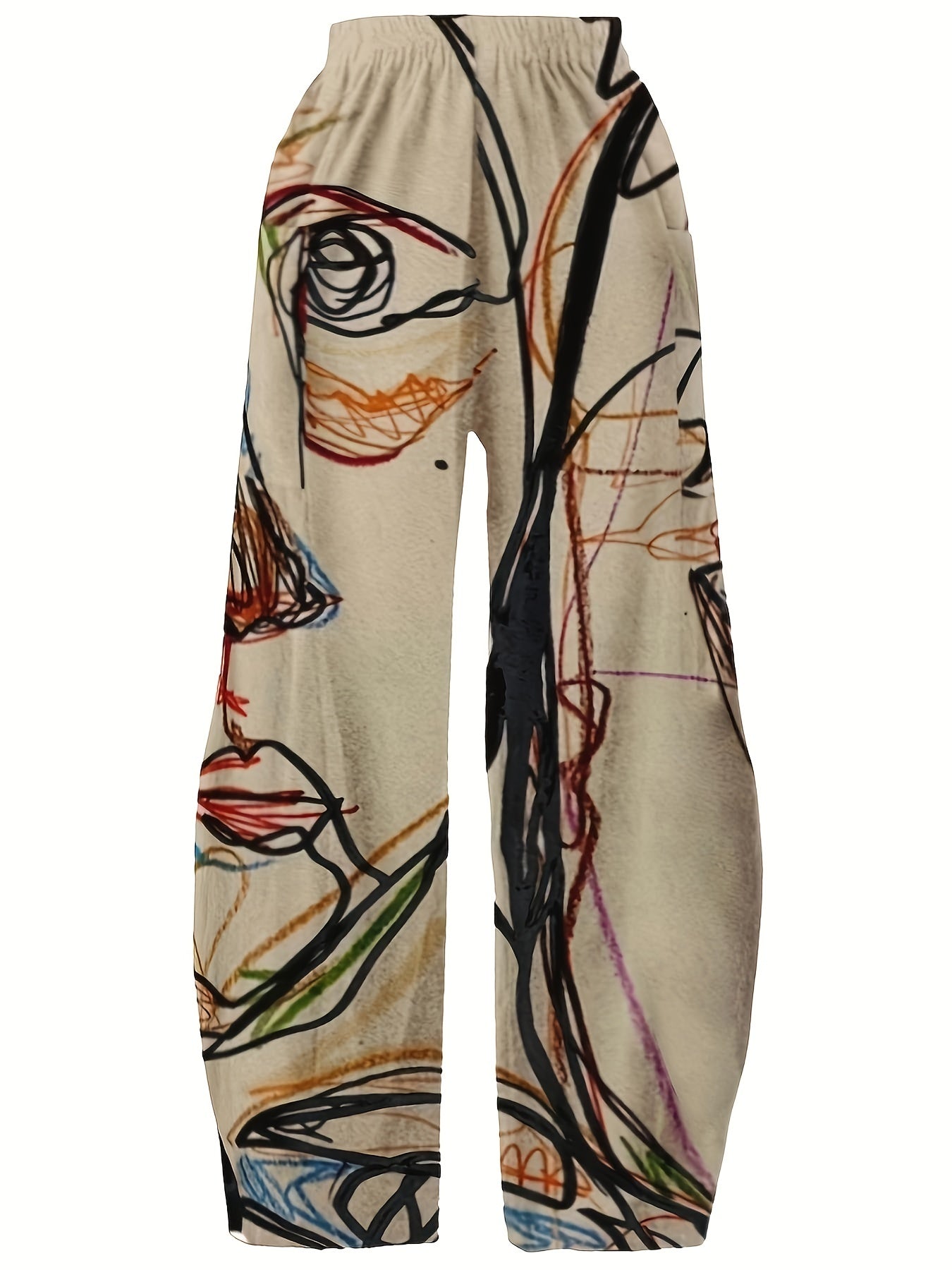 Graffiti Print Wide Leg Pants with Pockets