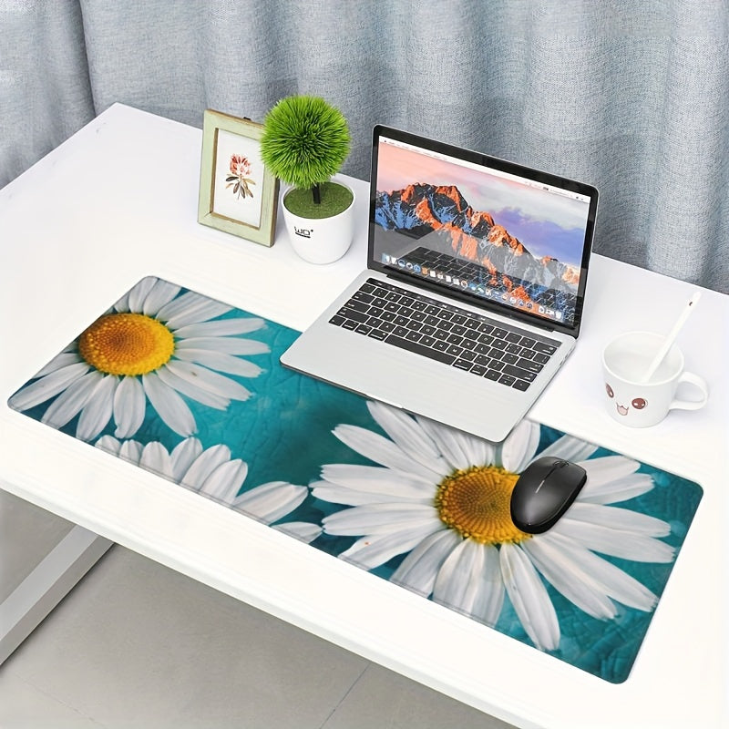 Large Daisies Desk Pad Teal Turquoise Mouse Pad