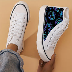 Colorful Pumpkin & Spider Net High Top Canvas Sneakers