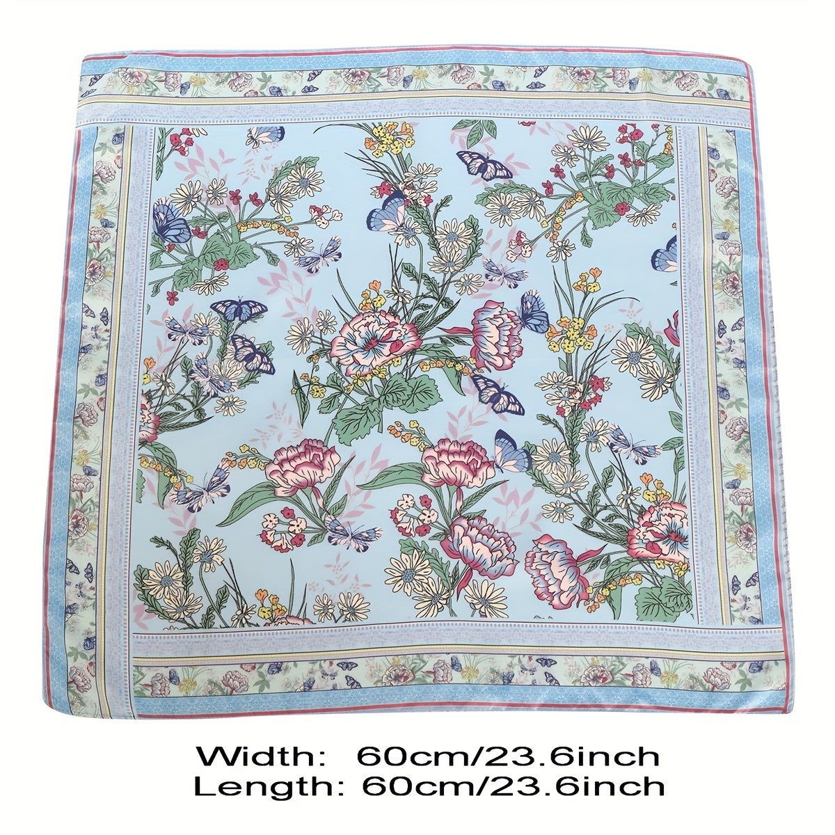 Butterfly Plant Flower Print Bandana Square Scarf Head Wrap Women Satin Necke
