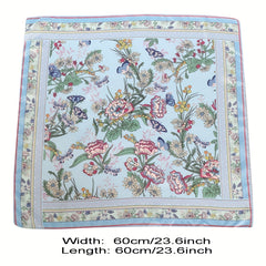 Butterfly Plant Flower Print Bandana Square Scarf Head Wrap Women Satin Necke