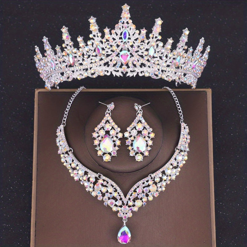 Baroque Bridal Crown Jewelry Set Rhinestone Crystal Tiara