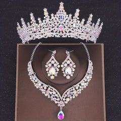 Baroque Bridal Crown Jewelry Set Rhinestone Crystal Tiara