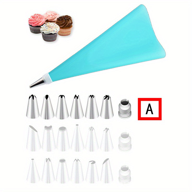 Silicone Pastry Bag with Stainless Steel Tips Set