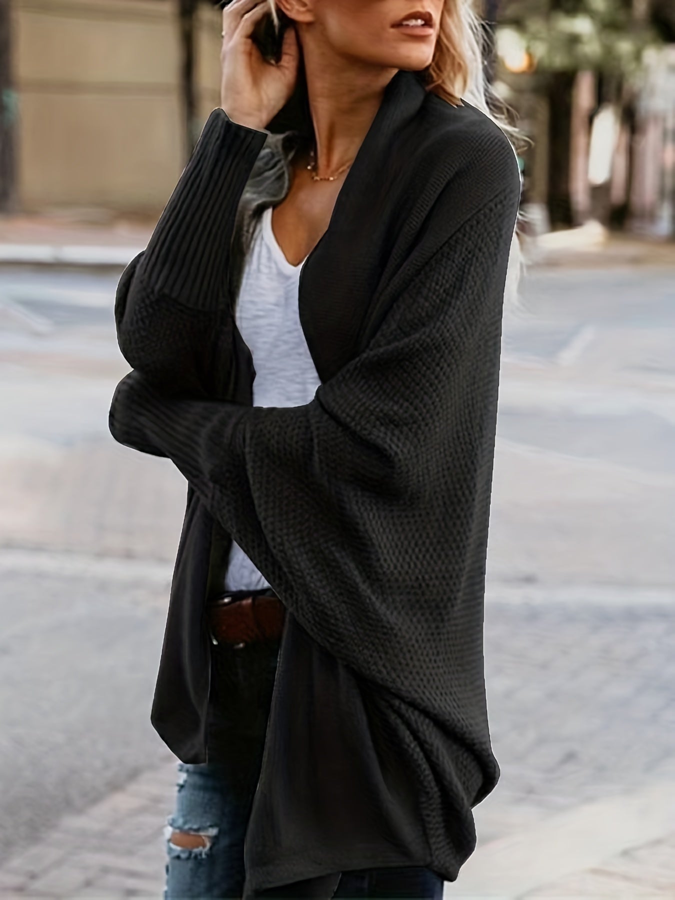 Women's Solid Bat Sleeve Cardigan