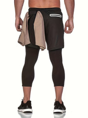 Men's 2-In-1 Running Shorts Quick Dry Athletic Shorts with Liner Leggings