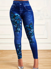 Casual Leggings Women's Plus Butterfly & Denim Print Leggings