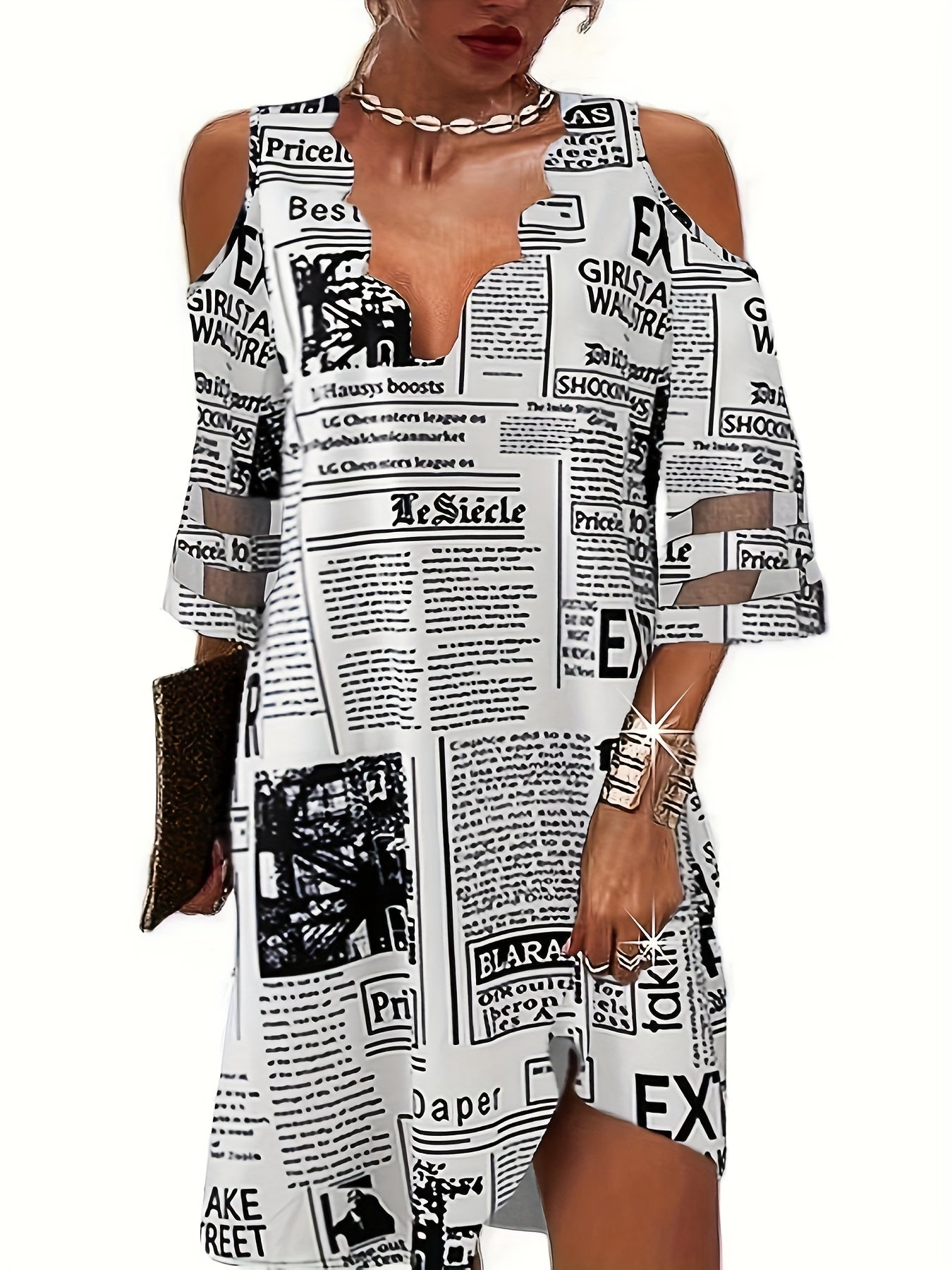 Scallop Trim Half Sleeve Dress for Women