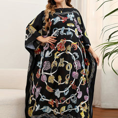 Boho Cover Up Women's Plus Graphic Print Loose Kaftan Dress