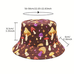 Reversible Mushroom Bucket Hat Printed Cartoon Basin Hat
