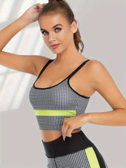 Houndstooth Print Spaghetti Strap Sports Bra with Chest Pads
