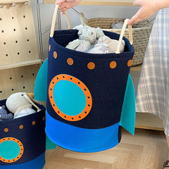 Large Capacity Fabric Space Themed Laundry Hamper with Squirrel