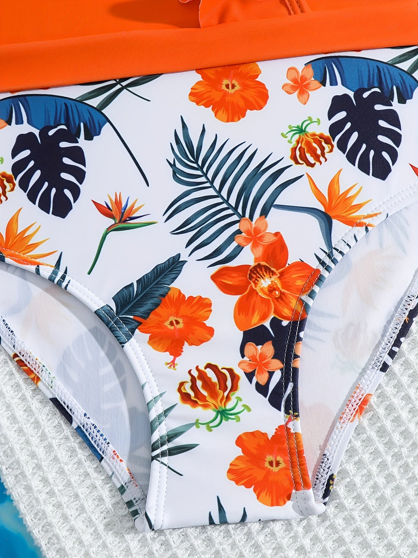 Kid Girl's Tropital Bikini Swimsuit Frill Trim Strappy Bikini Top & Floral Botto