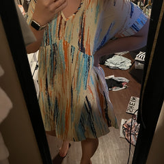 Striped Print Dress Casual V Neck Short Sleeve Dress
