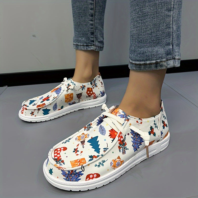 Women's Christmas Lace-up Boat Shoes Lightweight Flats