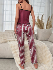 Strawberry Print Pajama Set Crew Neck Cami Top & Striped Pants