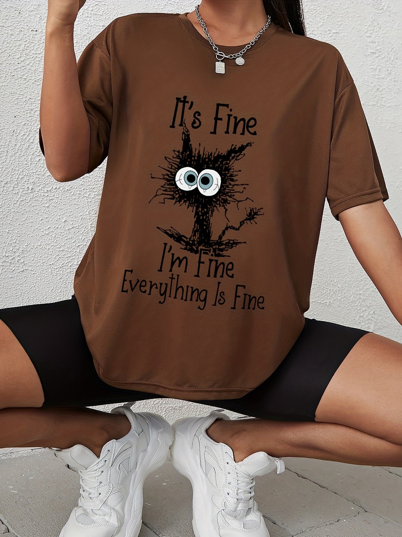 Cat Graphic Short Sleeves Casual Loose Crew Neck Sports T-shirts