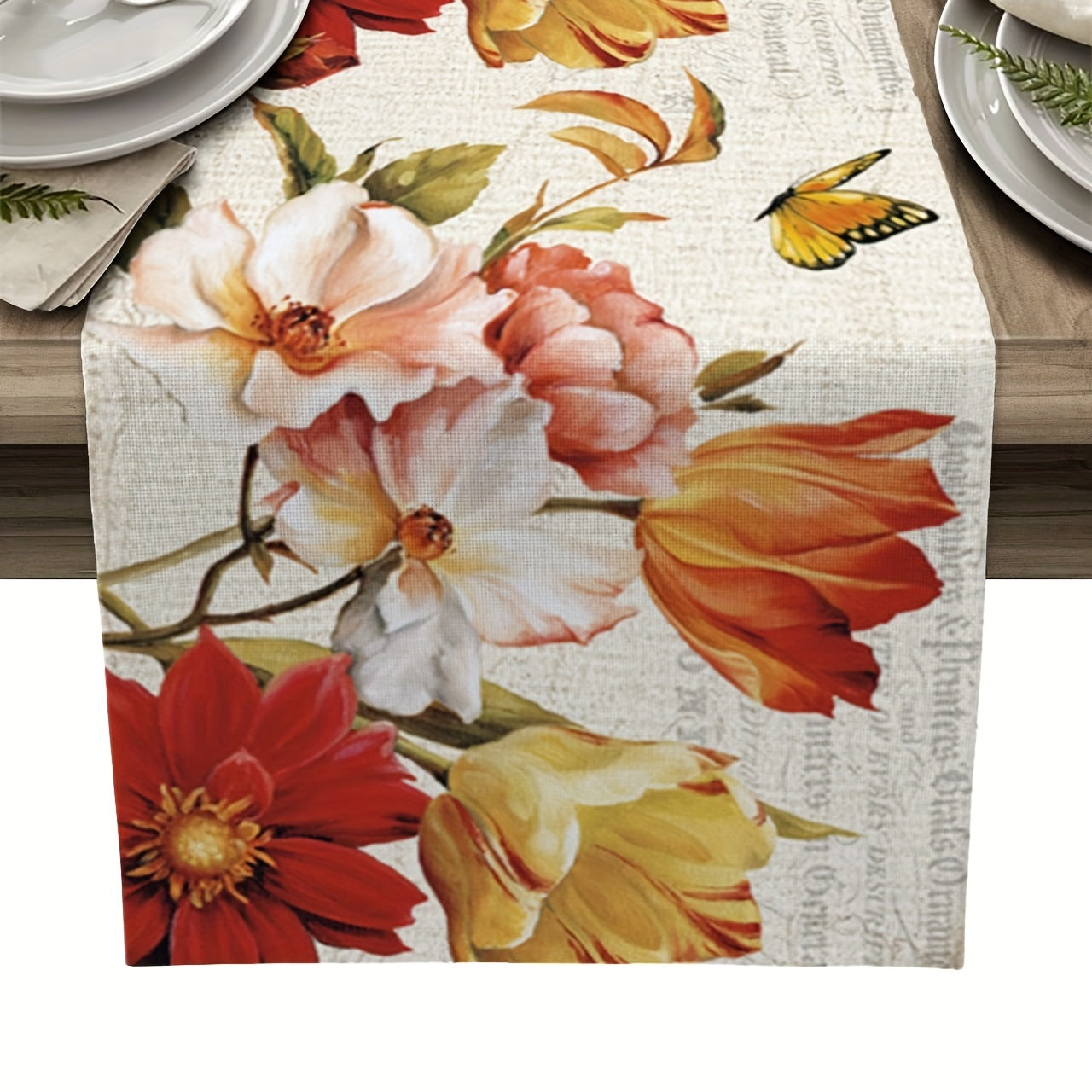 Retro Poppy Flower Painting Art Linen Table Runner Heat Resistant Washable