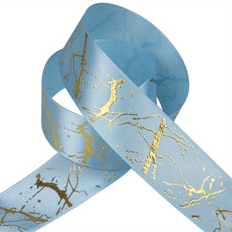 5 Yards 25mm Satin Marble Crack Pattern Golden Foil Printed Ribbon