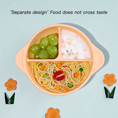 Baby Divided Bowl With Straw Silicone Suction Cup