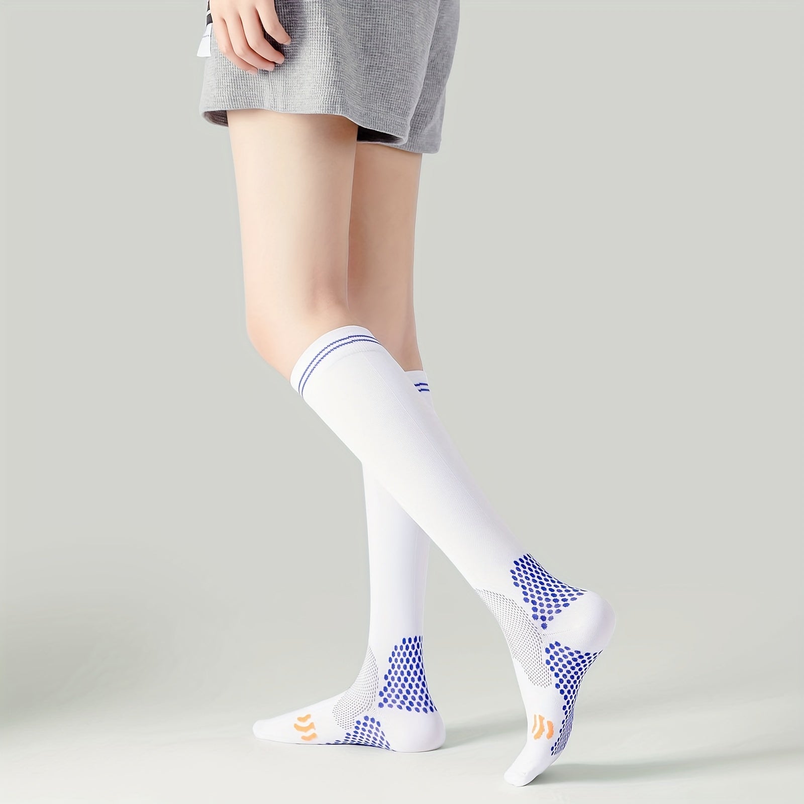 Striped Trim Calf Socks Sports Knee High Socks Women's Stockings