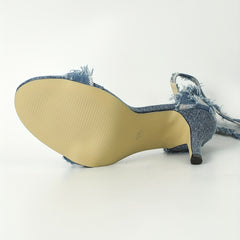 Women's Plaid Stiletto Heels Denim Tassel Pumps