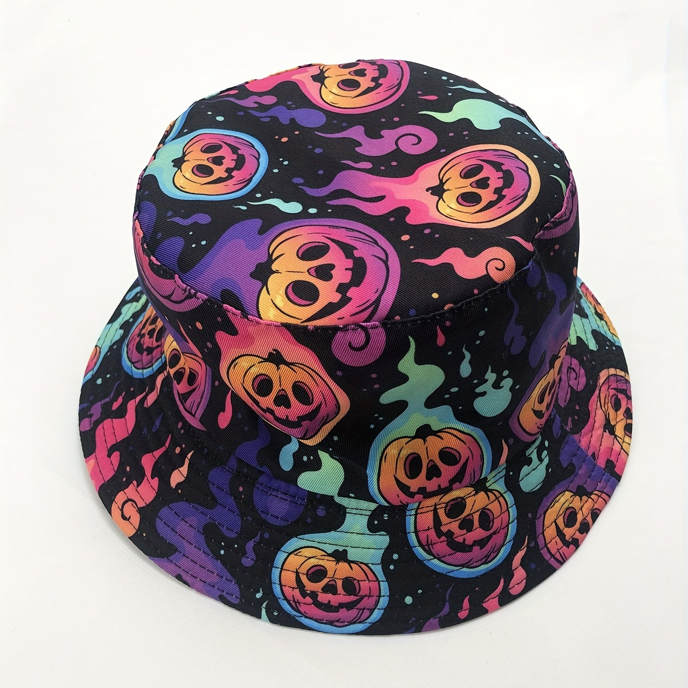 Flame Pumpkin Print Reversible Y2K Bucket Hat Lightweight Halloween