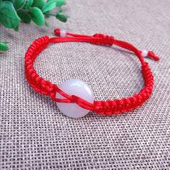 Green Jade Peace Buckle And Red Rope Bracelet