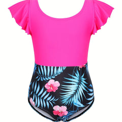 Toddler Girls Tropical Flowers One Piece Swimsuit